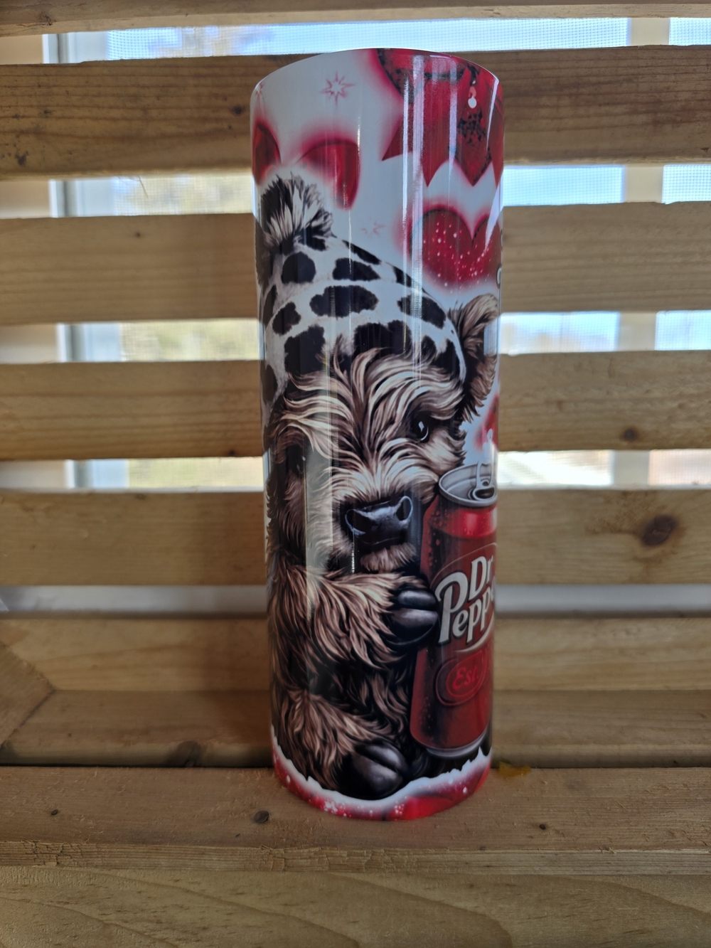 Dr Pepper Cow Highland Graphic Slim Tumbler - Red & White 20oz